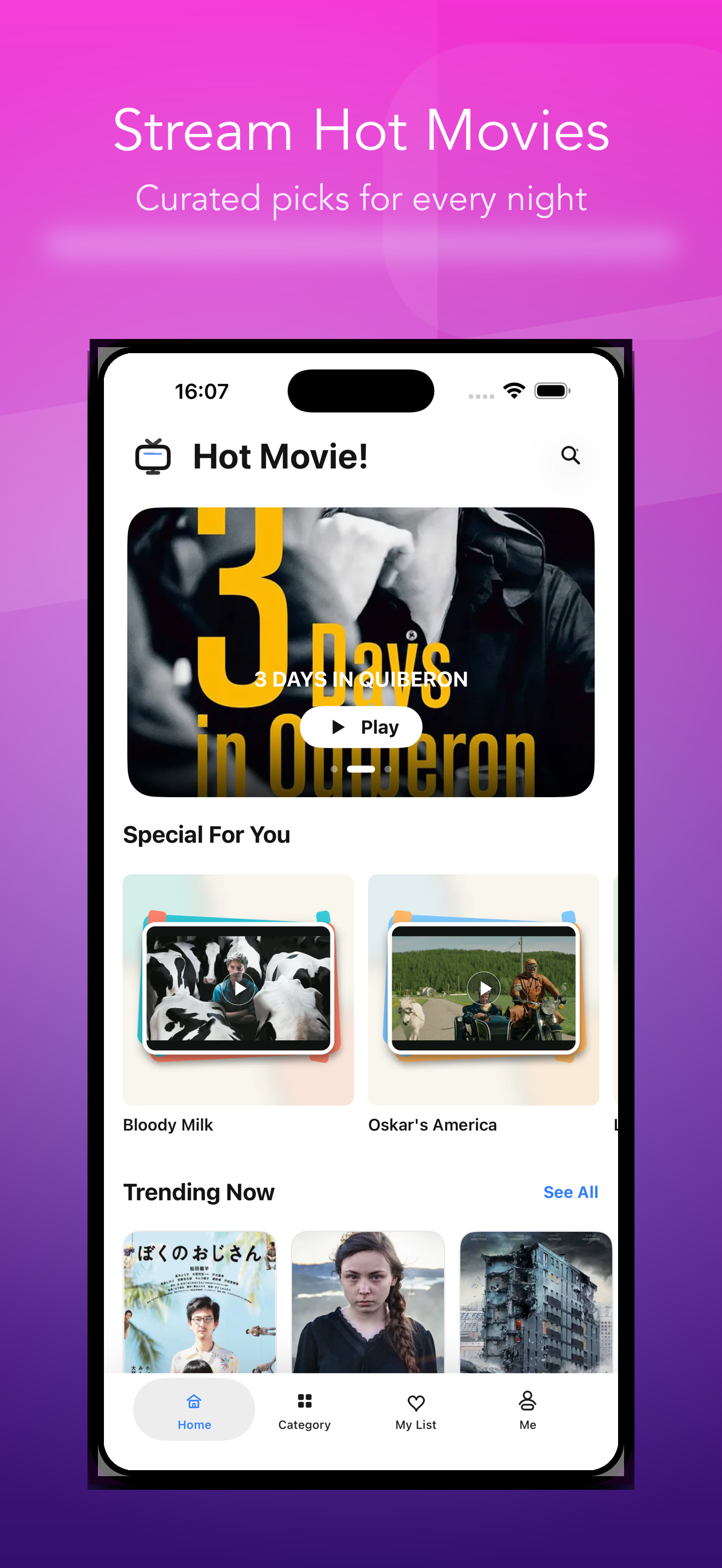 AvelyraTV home screen with featured series and recommendations